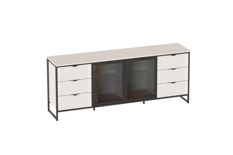 Тумба 2 дв 6 ящ "Нора" гостиная со стеклянными дверями Персидский жемчуг